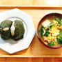 豆腐と三つ葉の卵とじ、青紫蘇おにぎり
