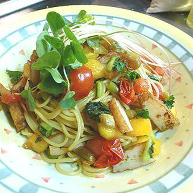 柿と野沢菜のパスタ