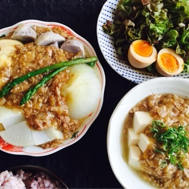 春野菜と豆腐の挽き肉あんかけ の 日 ！