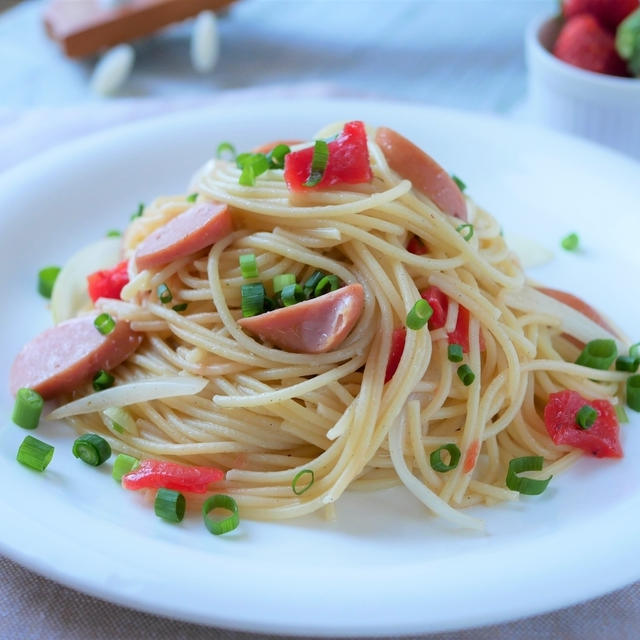 福神漬けとソーセージの和風パスタ♪　ピエトロおうちパスタで！