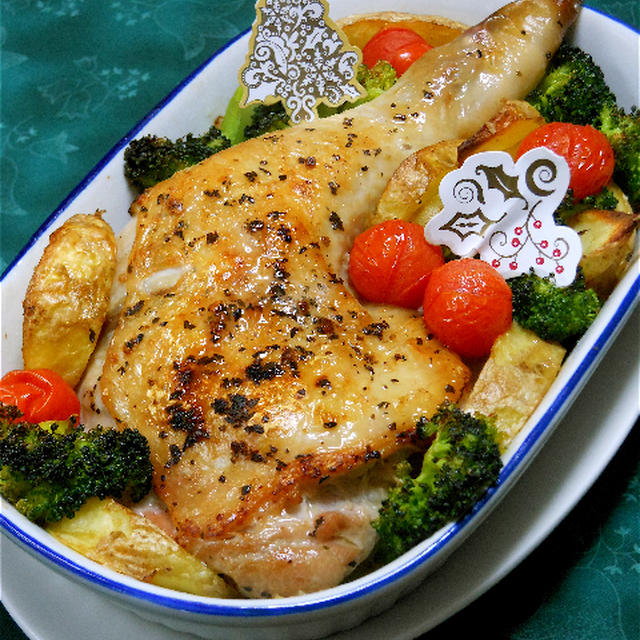 皮はパリッとお肉はジューシー！クリスマスに簡単バジルチキン。