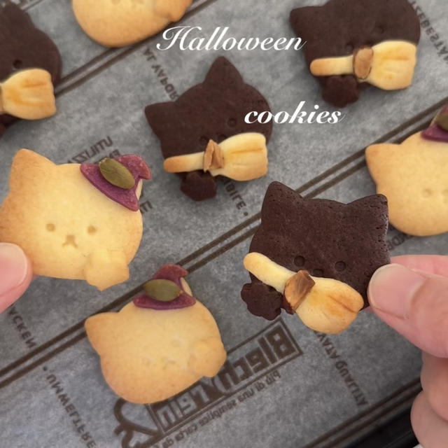 魔法使いのねこクッキー🎃100均のクッキー型で作るハロウィンクッキー♡レシピもあります！