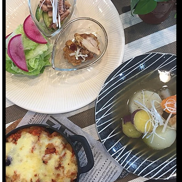 スパイス利かせてファルファッレの茄子入りミートソースのチーズ焼き・・ランチにもってこい!!