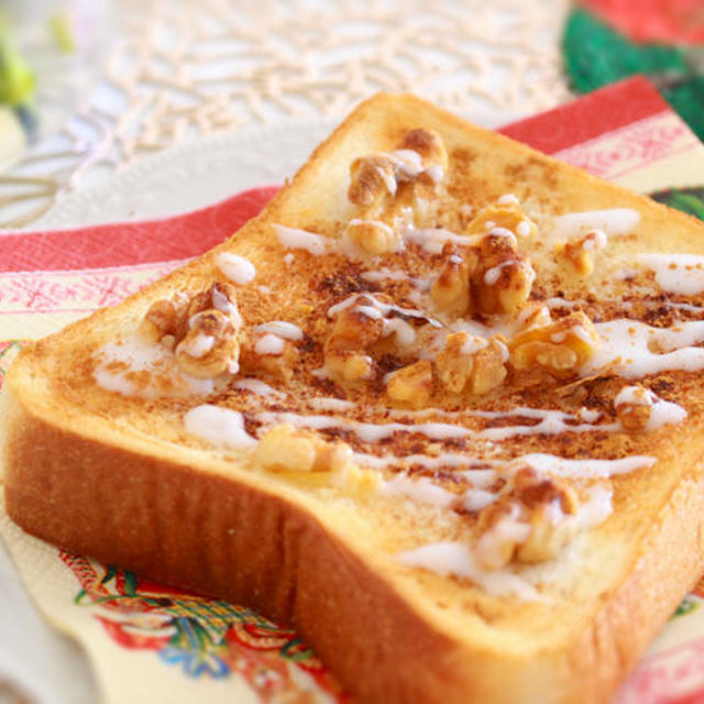 トーストバリエ・「食べたらシナモンロール」　簡単　時短　朝ごはん　レシピ