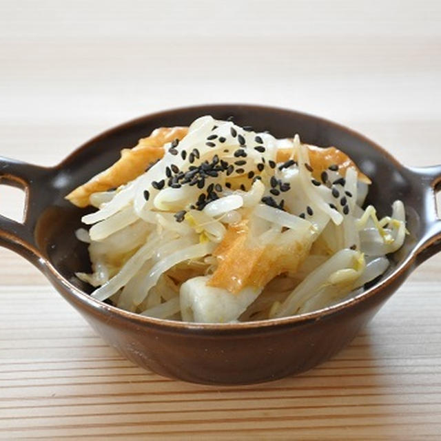 10分30円のストックおかず♡もやしとちくわの中華風ごま和え