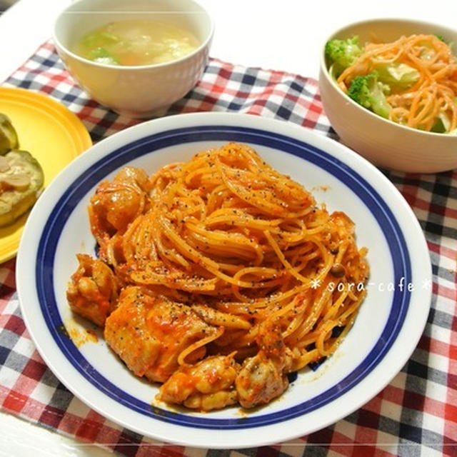 パプリカのクリームパスタde晩ごはん♡