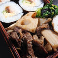 牛肉とレンコンの炒め物と巻寿司弁当