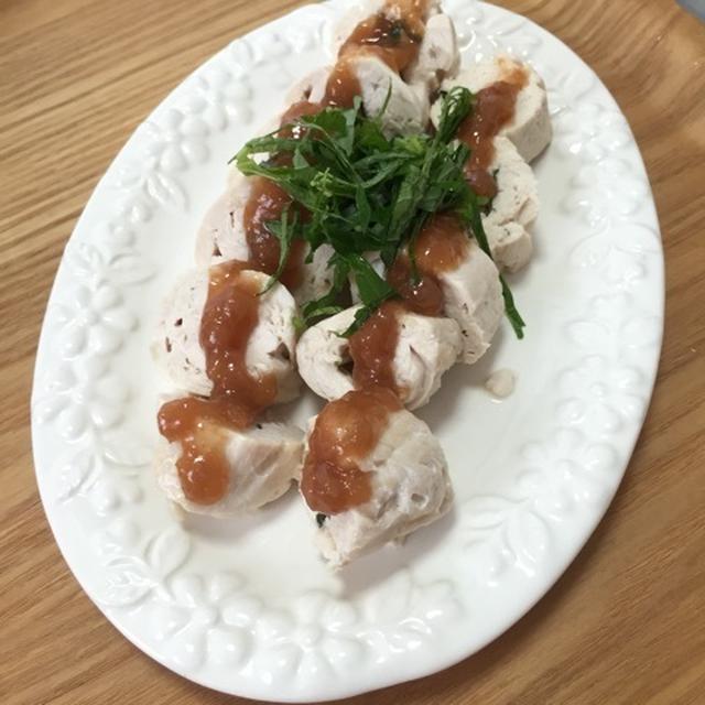 チーズささみロールの梅肉ソースがけレシピ♪