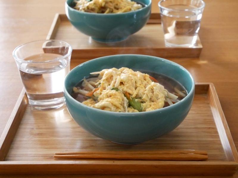 醤油ラーメンのアレンジ＊玉子あんかけラーメン酸辣湯風