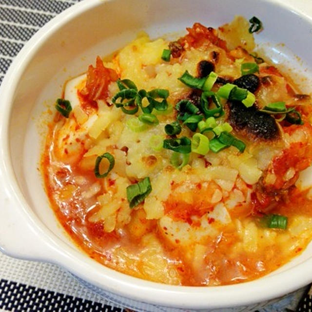 豆乳で作ったチーズで☆豆腐とキムチのチーズ焼き♪