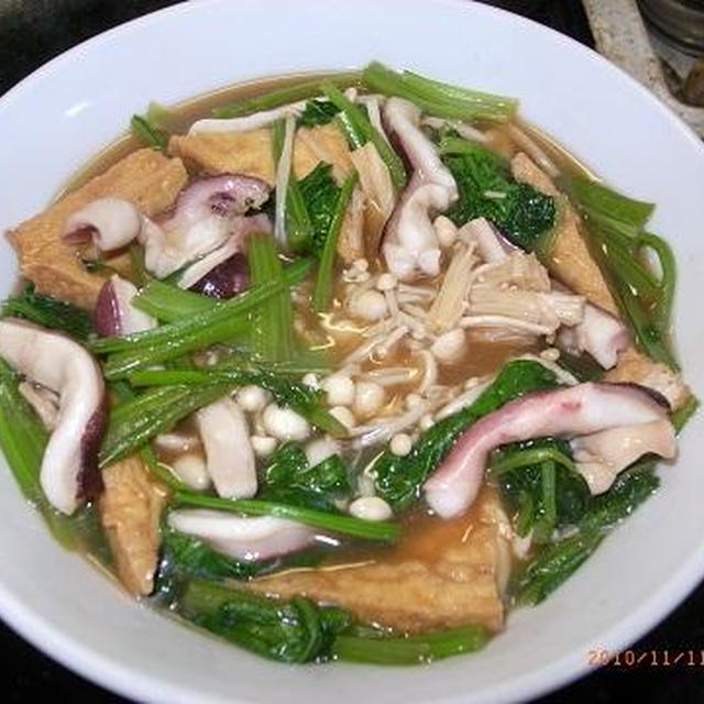 ◎[煮物]タコと厚揚げと小松菜のめんつゆ煮