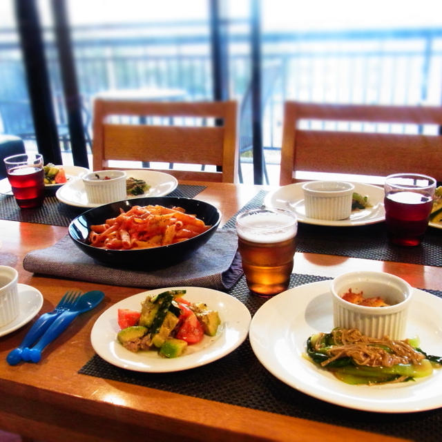 アボカドとツナとトマトのナムル☆青梗菜とえのきのオイスターソース煮