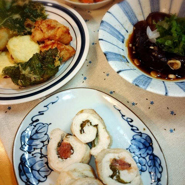 晩御飯。太刀魚など天ぷら各種。