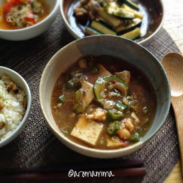 海老とオクラの麻婆豆腐スープ御膳