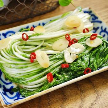 まるごとちゅるちゅる！【水菜のピリ辛浅漬け】