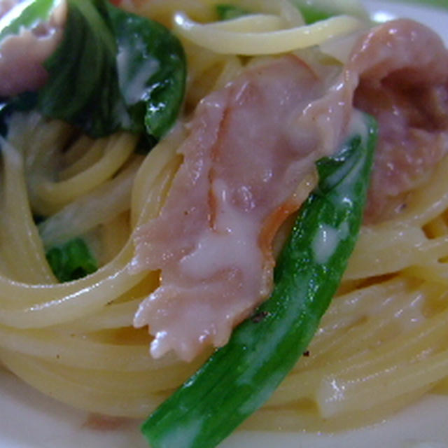 生ハムとほうれん草のクリームパスタ