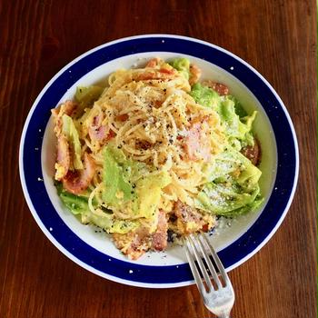 春キャベツの簡単レシピ！「ベーコンとキャベツのたまごスパゲティ」