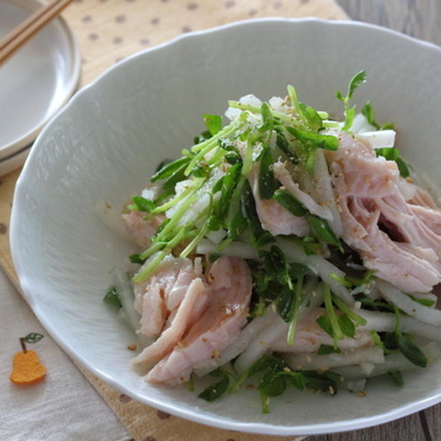 大根とサラダチキンのさっぱり和え｜白だし×オリーブオイル