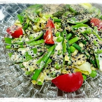 ごまごまドレッシング（モニターレシピ）で春野菜のレンチンサラダ♪
