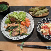 豚肉と小松菜の玉子炒めの晩ご飯と　ニゲラ・ディアボロの花♪