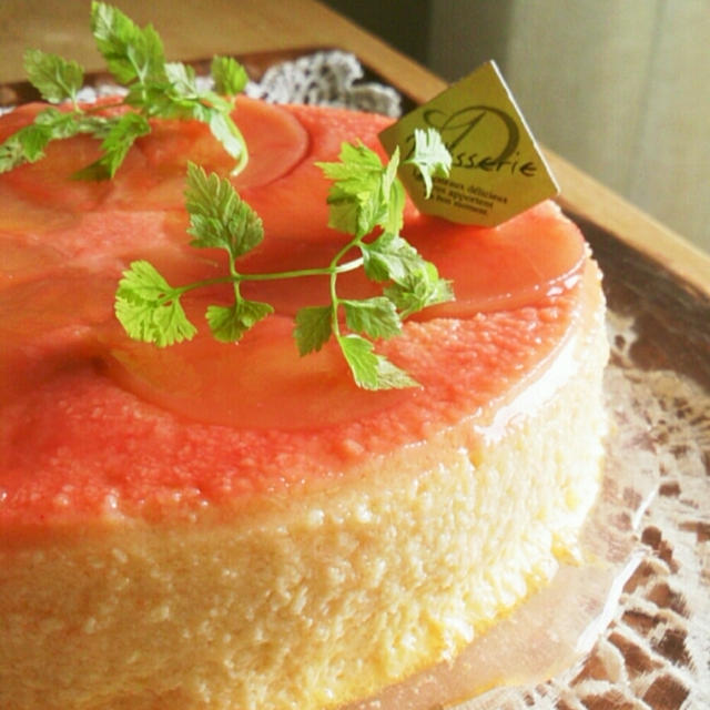 桃のお豆腐プリンケーキ♪