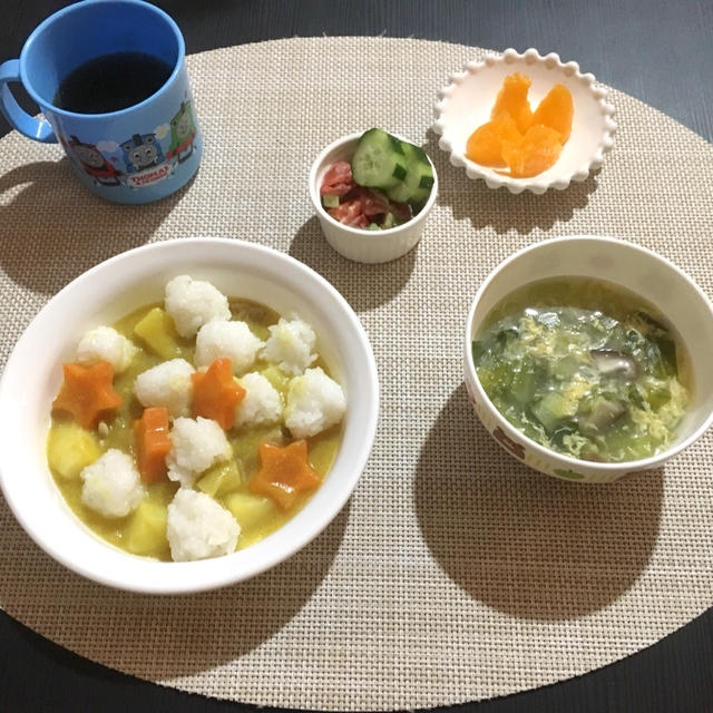 【幼児食】青梗菜の卵スープ&カレーライス