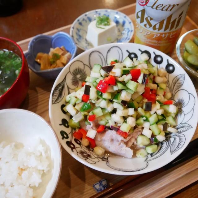 とろとろ炒めなす11個目とクリアアサヒ、昨日の晩ごはん