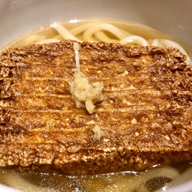 渋谷　おうどん　とろとろ房　厚揚げ好きな私がハマった自家製厚揚げうどん　いつでも一番搾り235円