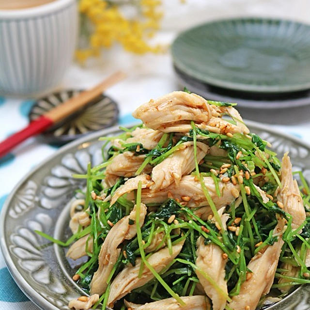 節約レシピ♪レンジチン和えるだけ！もっちりささみと豆苗の中華和え