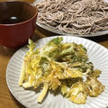 セロリの葉の天ぷらと蕎麦