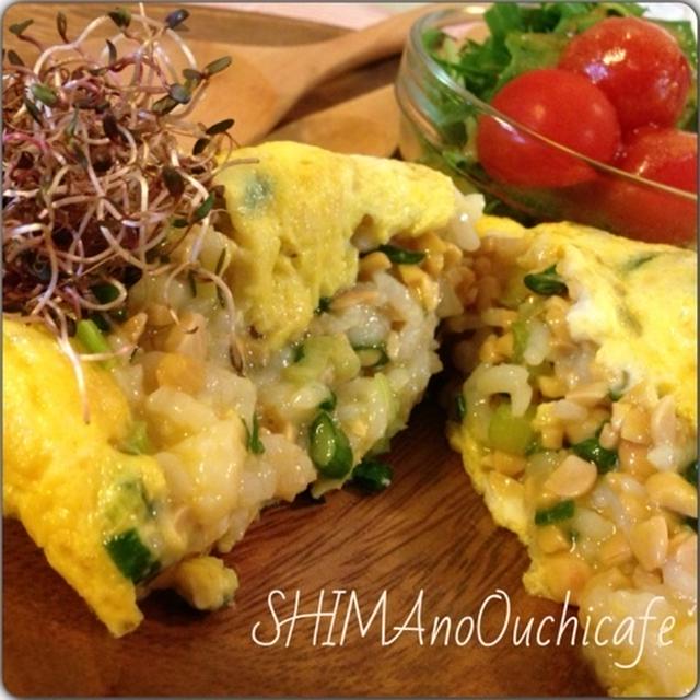 おうちカフェランチに！ ダブルねぎの納豆オムライス