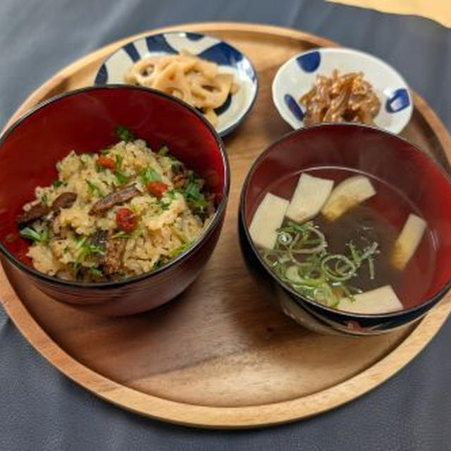 ローリングストック食材☆水菜混ぜ込み秋刀魚の炊き込みごはん♪☆♪☆♪