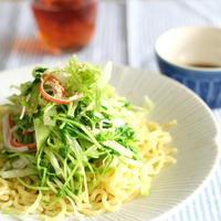 シャキシャキレタスと豆苗てんこ盛り♪サラダ冷やし中華