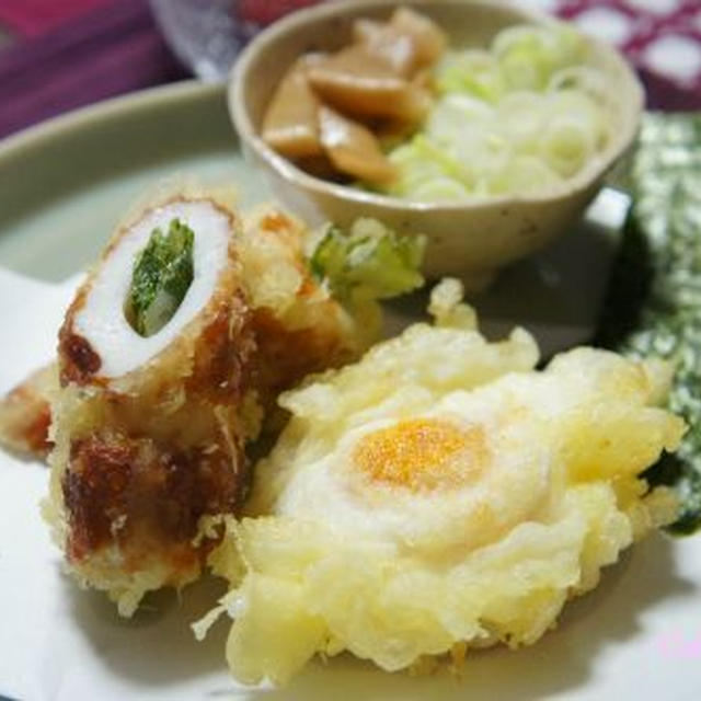 つけ麺に♪冷凍卵の天ぷら(作レポ)とセロリの葉入りちくわ天 &おまけ