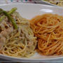 ２種のパスタ。ツナクリームパスタ＆明太子パスタ