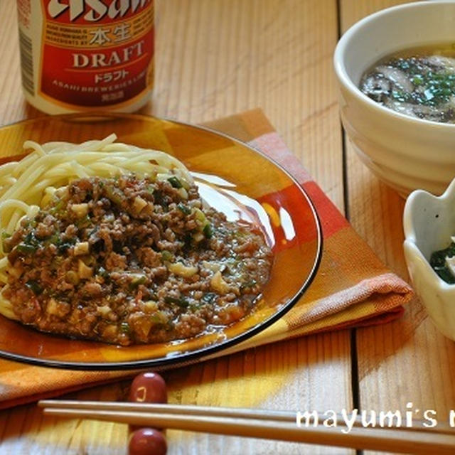 １週間節約献立～マーボー麺。青梗菜と鶏肉の中華和え。しいたけのスープ。～
