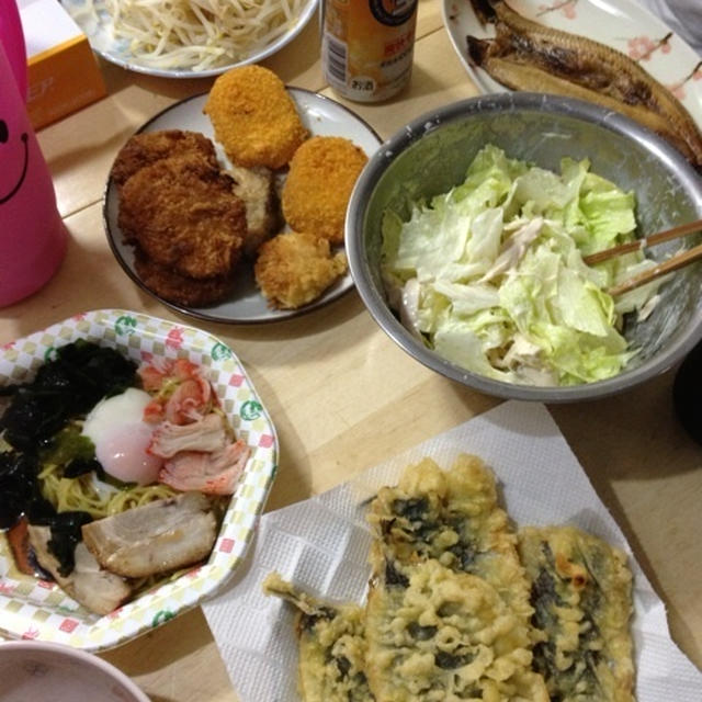 鰯の天ぷら・ざるラーメンで晩酌