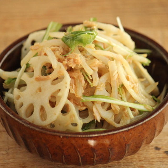 【副菜でもおつまみでもレシピ】ツナともやしとレンコンの中華サラダ