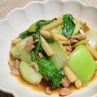 群馬県産チンゲン菜と豚こま肉の甘辛炒め【ぐんまクッキングアンバサダー】和風なお醤油味がチンゲン菜に合う炒めもの。
