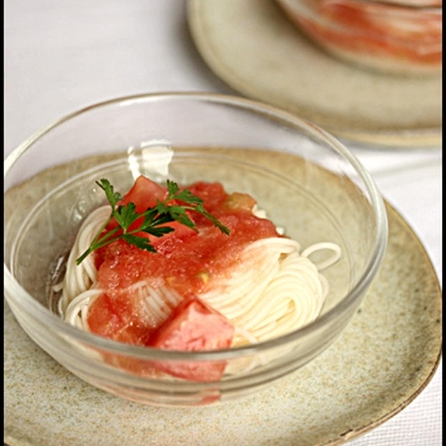 おもてなしのトマトそうめん。トマトのスープも♪