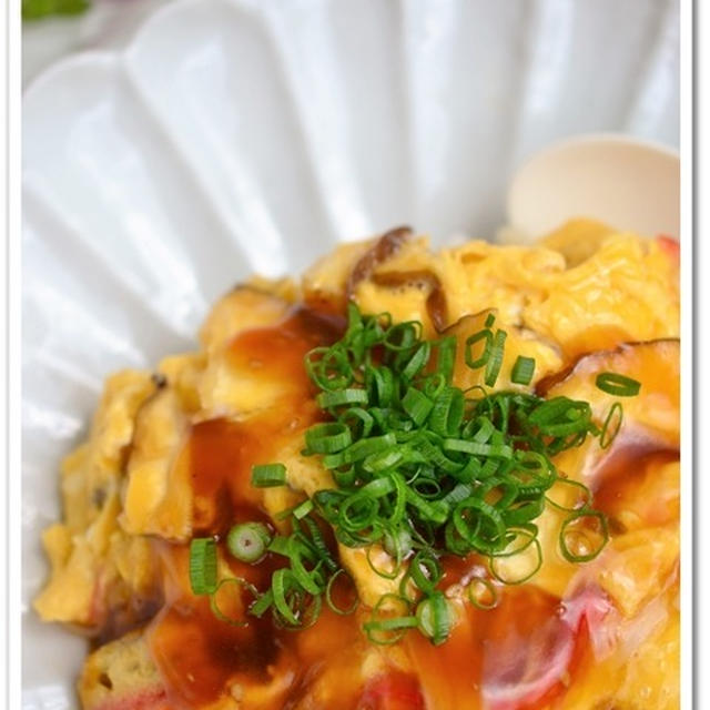 ノンオイルドレッシングでかに玉丼