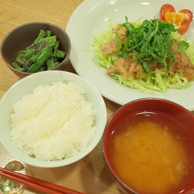 豚のしょうが焼きとインゲンの胡麻和え