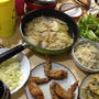 白菜と豚バラの重ね蒸しやらサラスパやらで晩酌