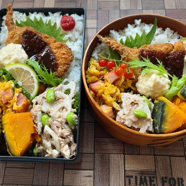 【アジフライ弁当】/蓮根のツナサラダと野菜と仕込み。