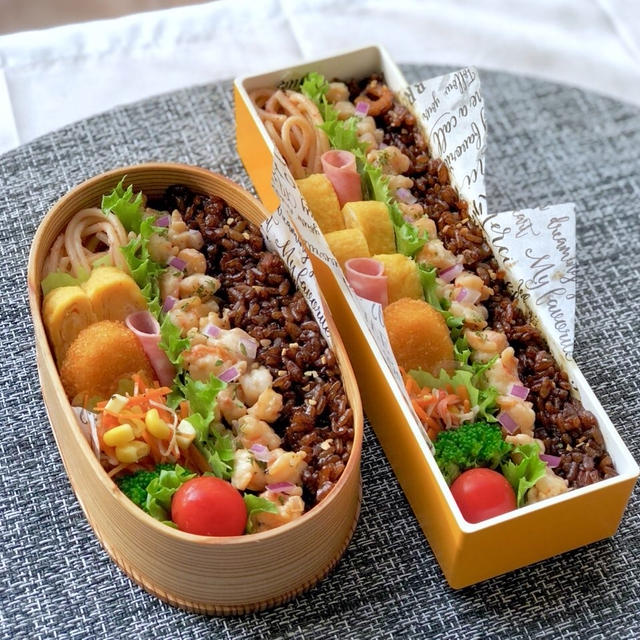 えびめし弁当の作り方と詰め方。