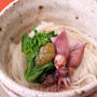 春のおもてなしに～菜花とホタルイカの稲庭うどん　粗切り柚子こしょう仕立て