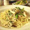 大根の葉とシラスの和風キノコパスタ