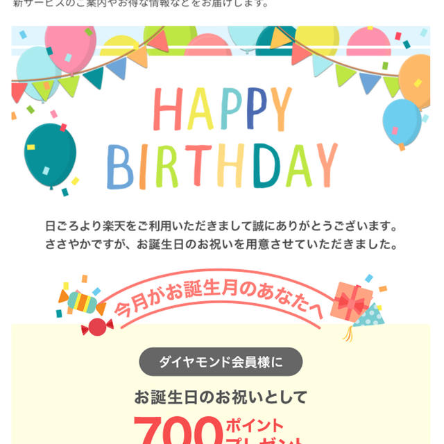 楽天市場　ダイヤモンド会員　バースデーポイント700ポイントゲット