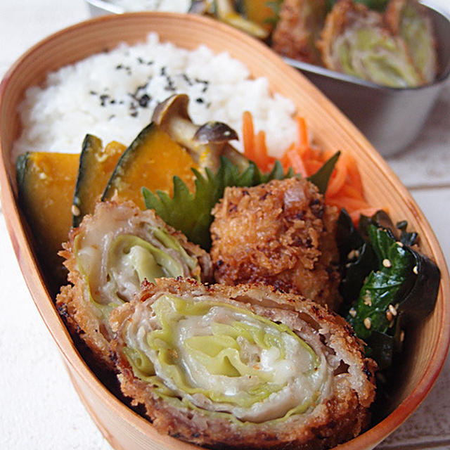 豚肉のキャベツ＆チーズロール揚げで男子学生弁当