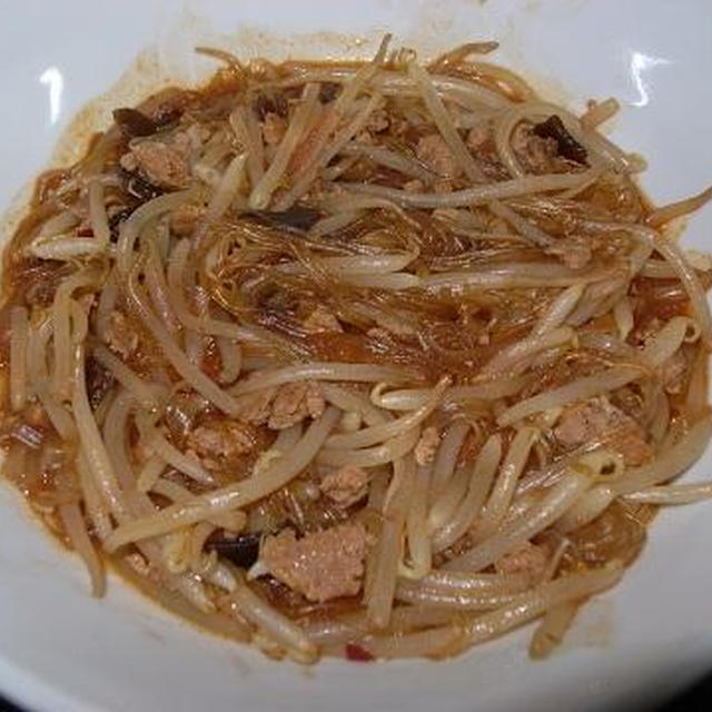 ○[炒め煮]麻婆春雨もやし